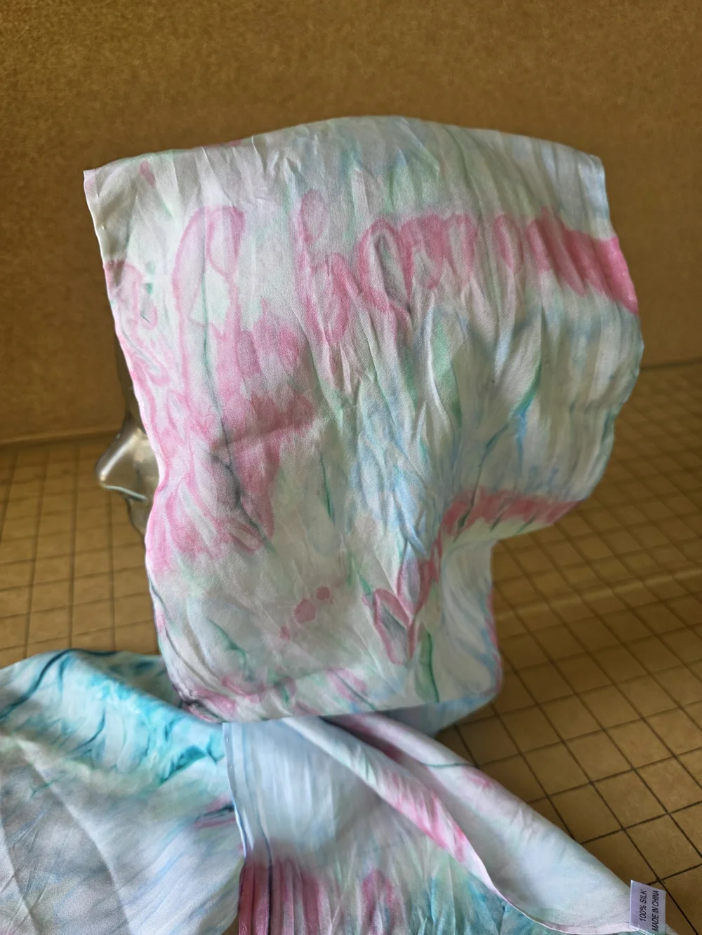 100% Silk Y2K Pastel Tie Dye Scarf 8x52 Lightweight Soft Wrap